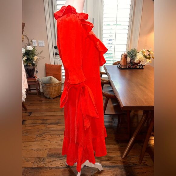 Romantic Red Ruffle Wrap Dress Crinkled Cotton Gauze Fit & Flare XS J.Crew NWT - Picture 5 of 10